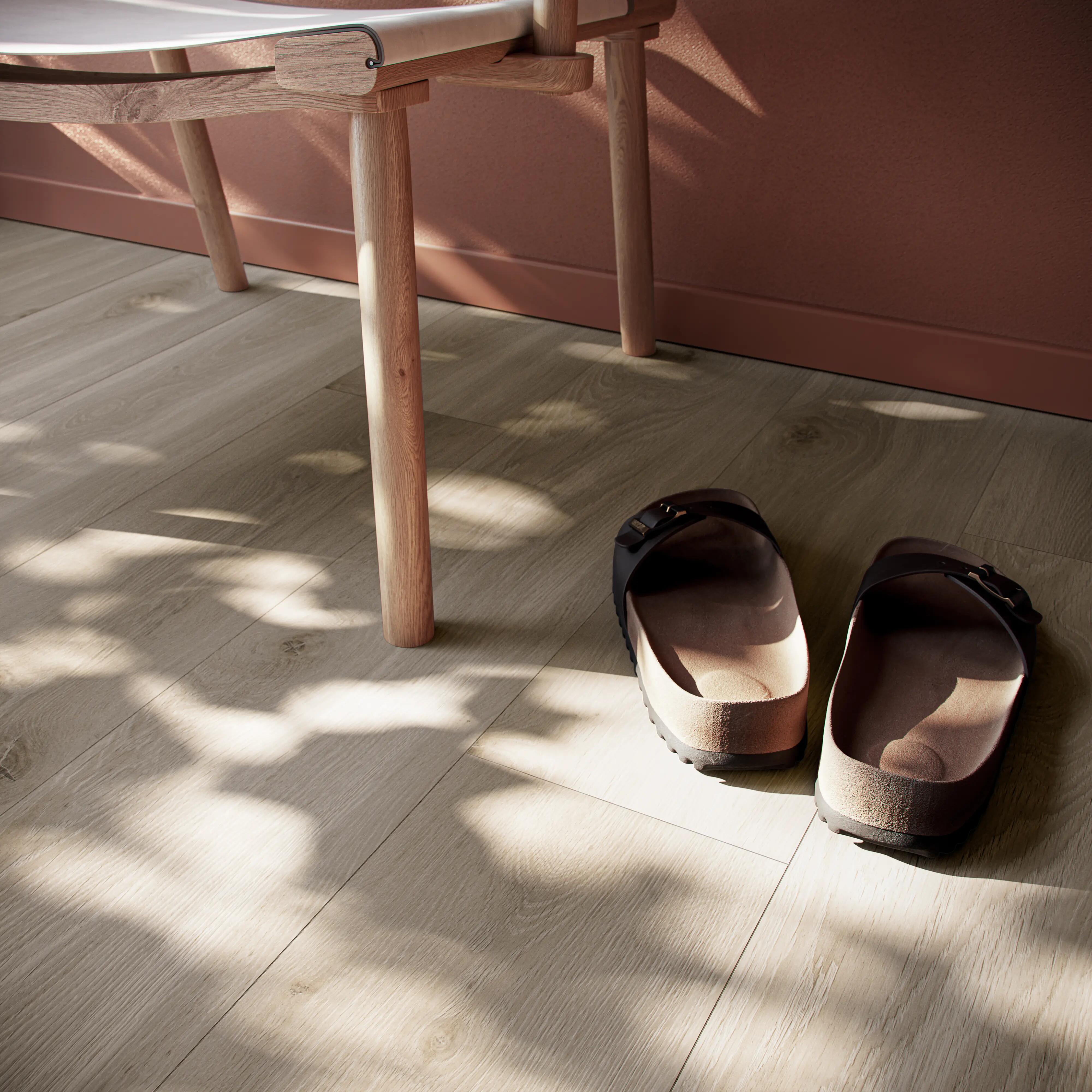 BerryAlloc Elegant Natural Oak light taupe high pressure flooring in a living room