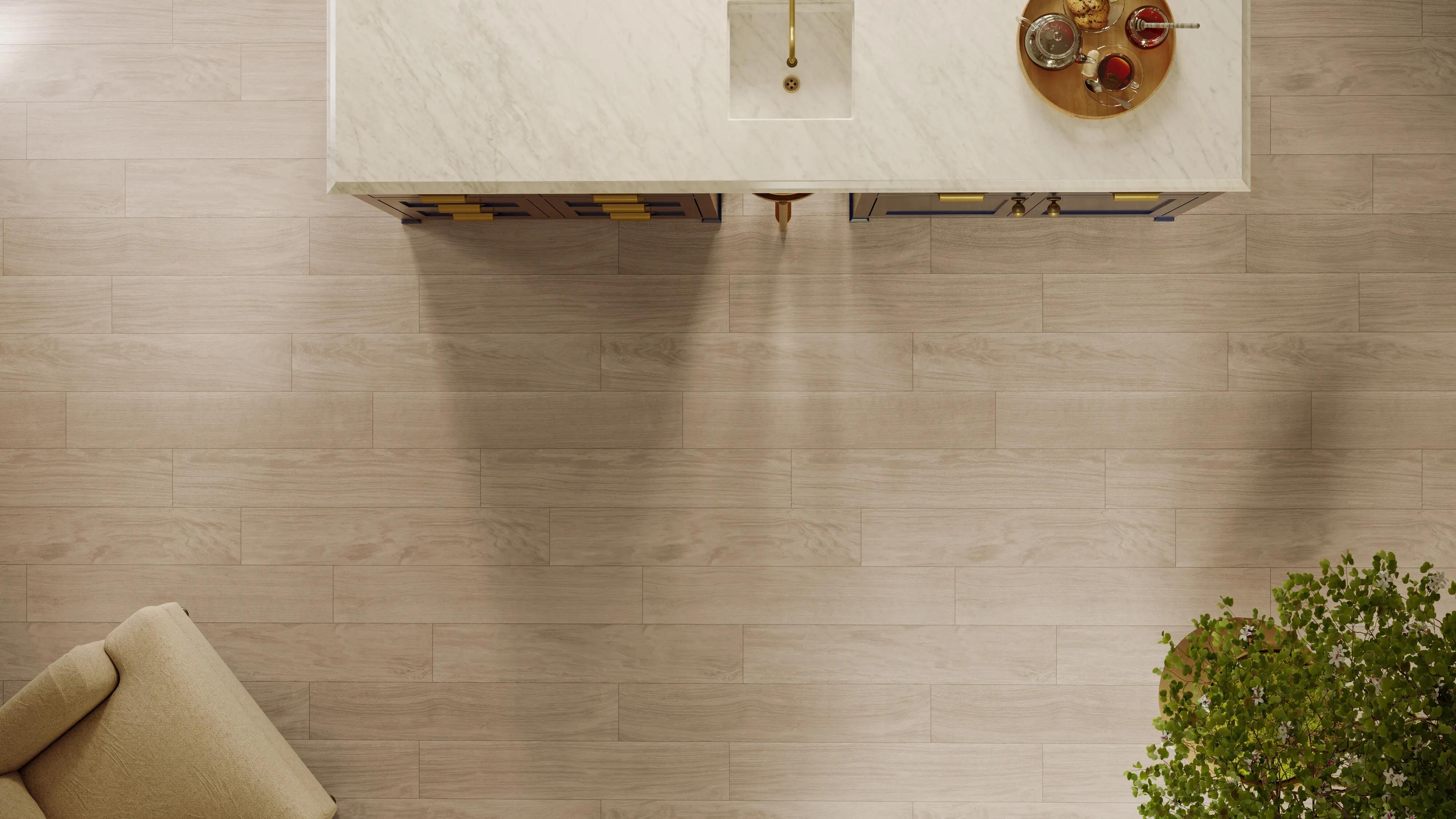 A kitchen with Beauflor US luxury vinyl roll flooring