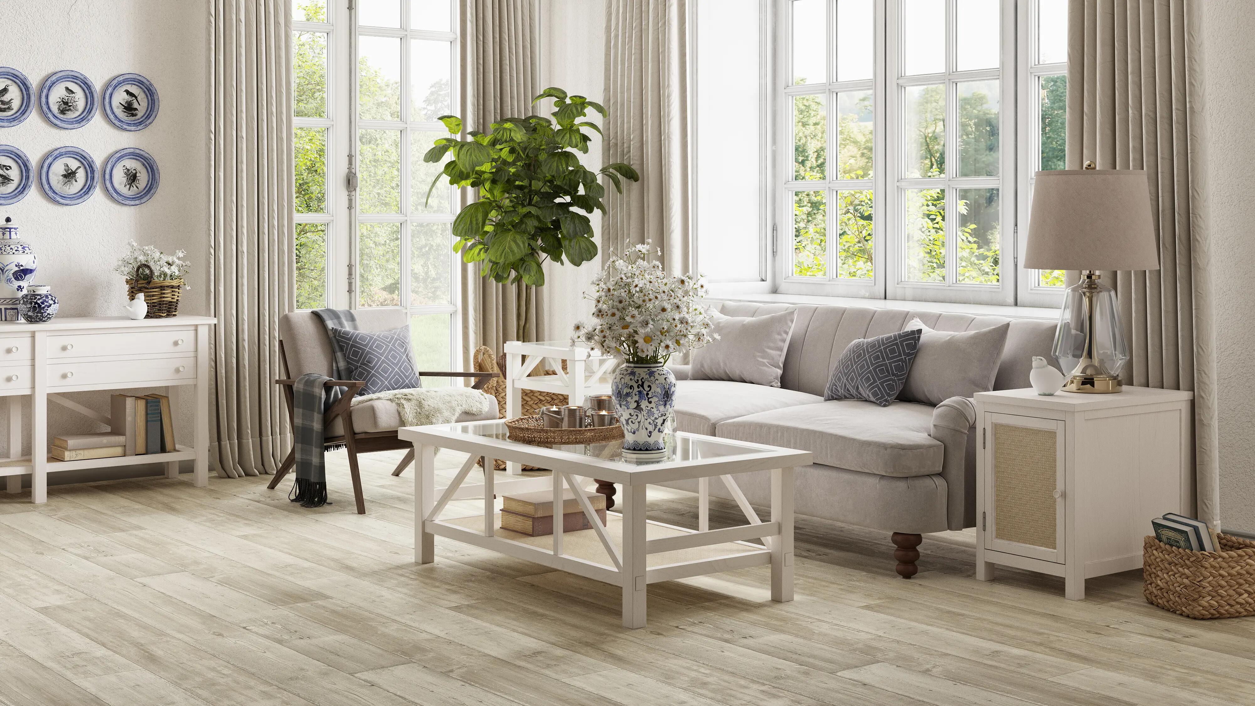 A living room with Beauflor US luxury vinyl roll flooring