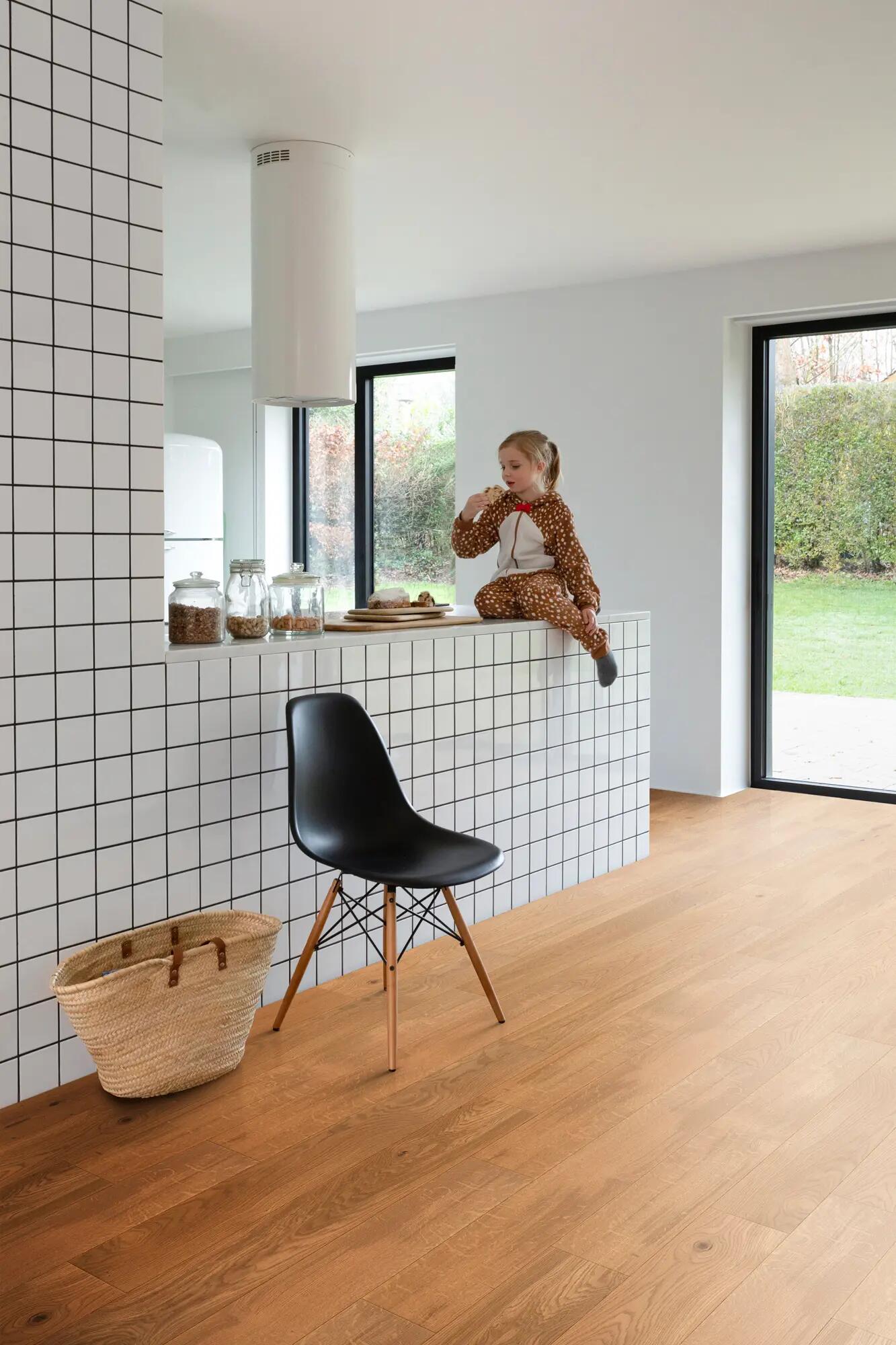 BerryAlloc Opaline medium brown parquet flooring in kitchen