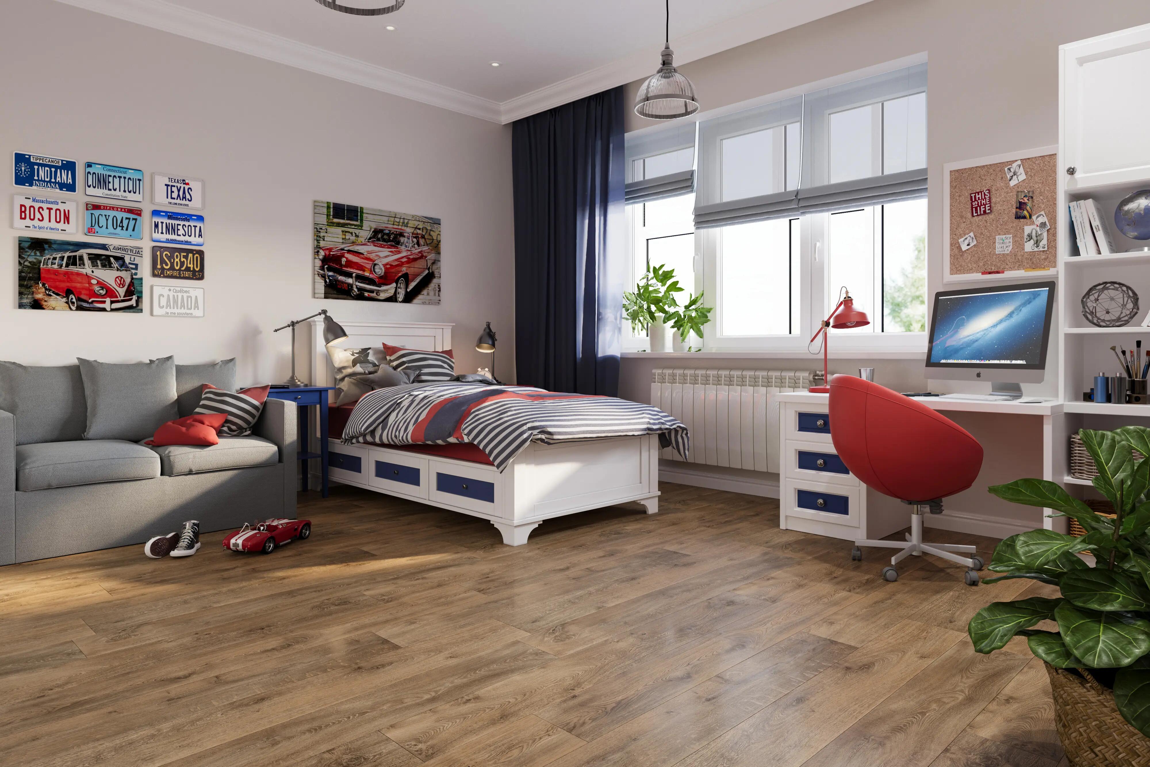 A bedroom with Beauflor US luxury vinyl roll flooring