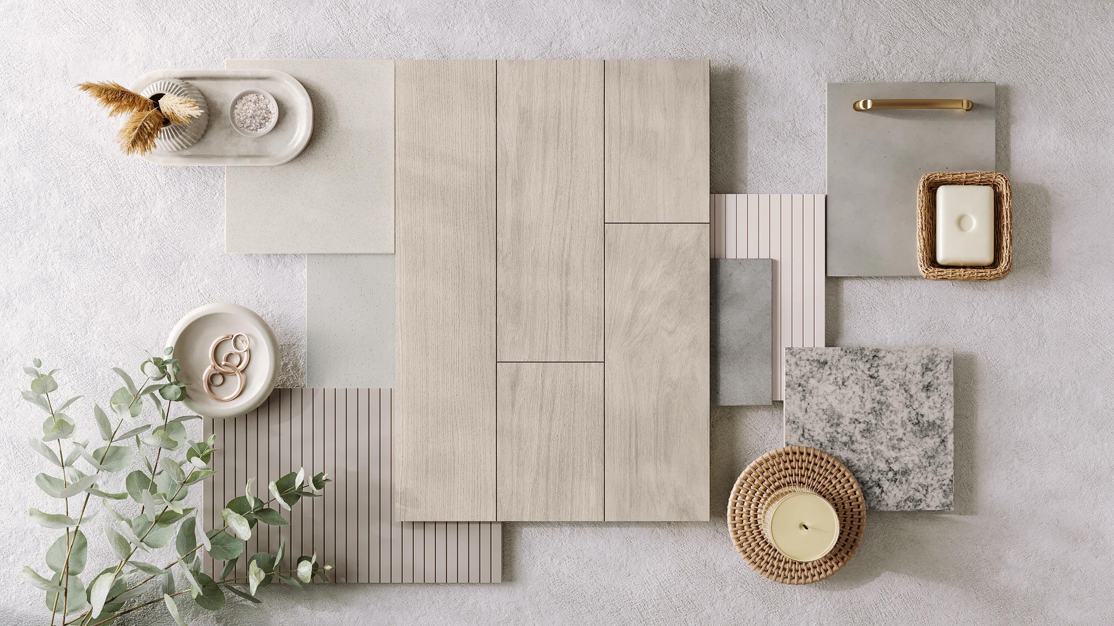 Flatlay with luxury vinyl roll and decorative items