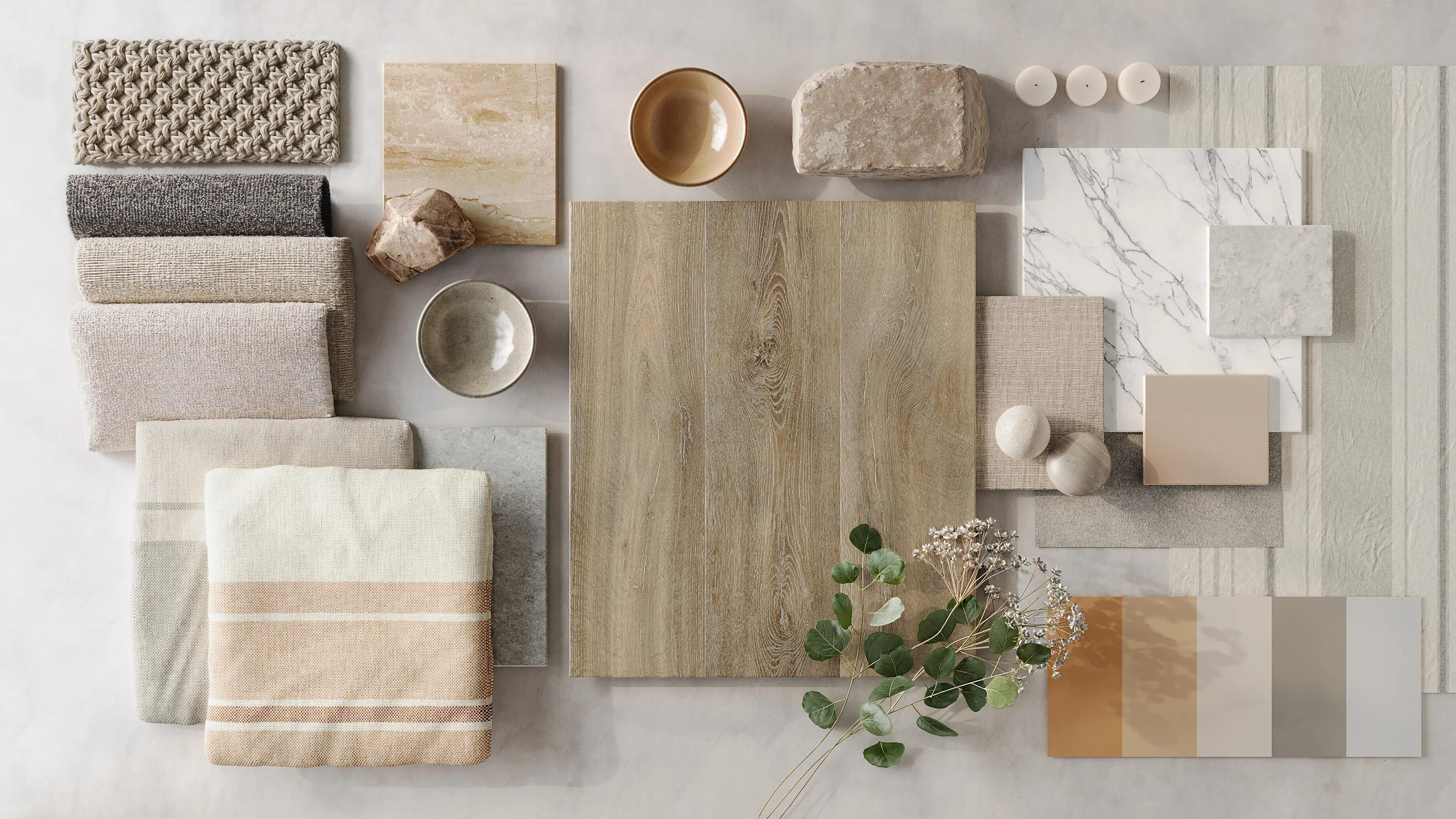 Flatlay with luxury vinyl roll and decorative items